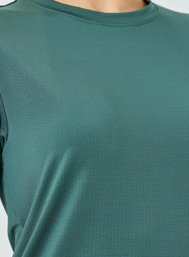 Styli Active  Textured Back Dual Stripe Short Sleeve Top for Women | Best Price UAE