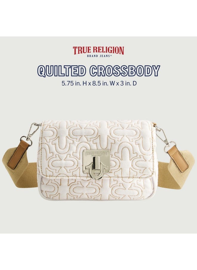 TRUE RELIGION - Women'S Crossbody Bag Quilted Denim Purse Handbag With Adjustable Removable Shoulder Strap White - Image 1