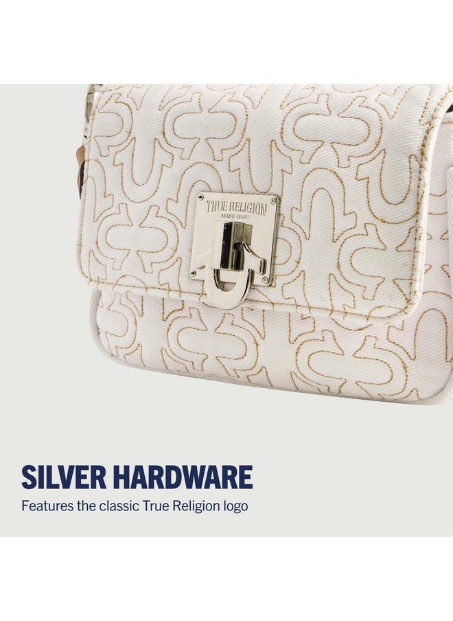 TRUE RELIGION - Women'S Crossbody Bag Quilted Denim Purse Handbag With Adjustable Removable Shoulder Strap White - Image 1
