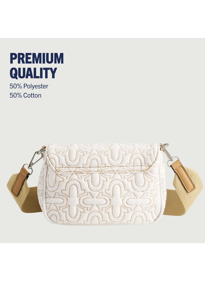 TRUE RELIGION - Women'S Crossbody Bag Quilted Denim Purse Handbag With Adjustable Removable Shoulder Strap White - Image 1