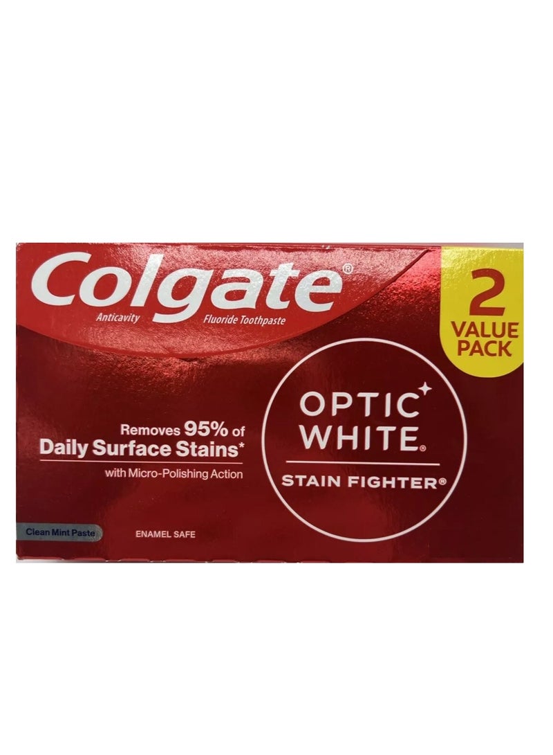 Colgate معجون أسنان كولجيت أوبتيك وايت لمكافحة البقع - 6.0 أونصة - عبوة مزدوجة