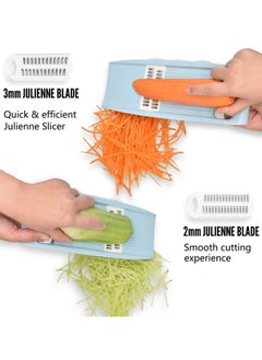 Oasisgalore 5-in-1 Vegetable Slicer, Multi-Blade Potato Chip Cutter & Shredder Set with Peeler, Blue, for Small Kitchen Tasks  - Image 3