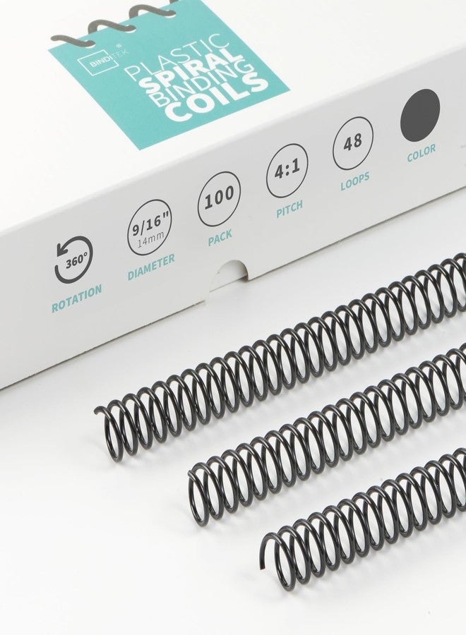 Binditek 100 Pack Plastic Spiral Binding Coils, 14mm(9/16") Binding Spirals, 115 Sheet Capacity, 4:1 Pitch, Black Binding Spines, for Students and Coworkers - Image 1
