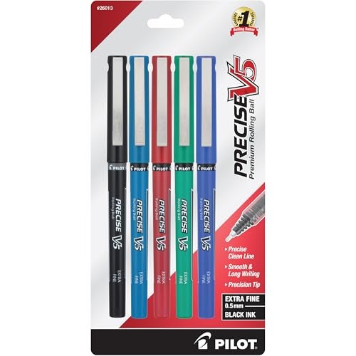 Pilot, Precise V5, Capped Liquid Ink Rolling Ball Pens, Extra Fine Point 0.5 mm, Assorted Colors, Pack of 5 - Image 4