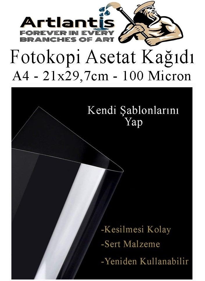 Artlantis - Acetate Paper PVC A4 100 Pieces 100 Micron Photocopy Transparency Transparent A4 Paper 21X29,7 Projector Overhead - Image 1