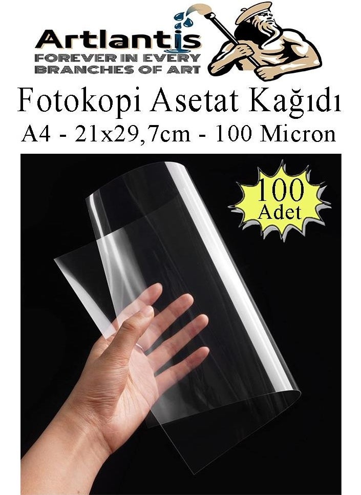 Artlantis - Acetate Paper PVC A4 100 Pieces 100 Micron Photocopy Transparency Transparent A4 Paper 21X29,7 Projector Overhead - Image 1