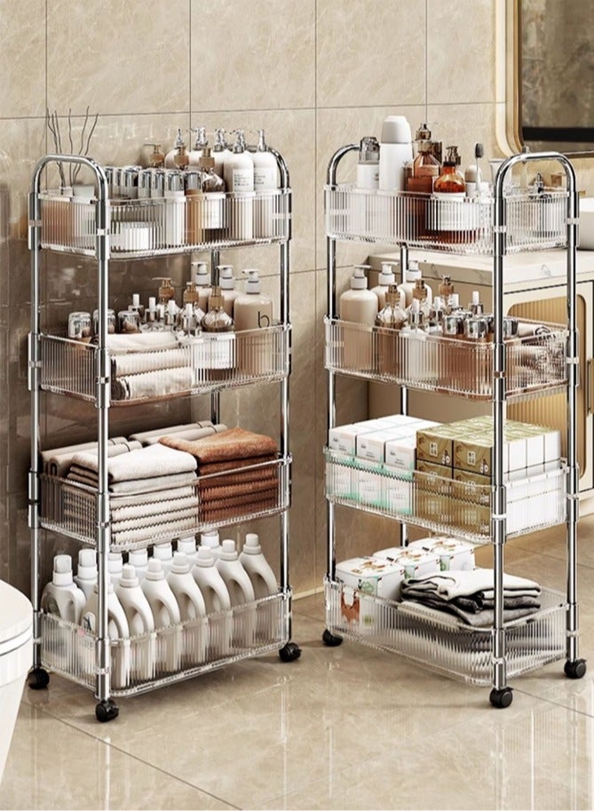 wowofa Removable Storage Rack, 4 Tier Storage and Organization Rrolley and Organizer Acrylic Clear Trolley Rack with Handles and Multi-Functional Storage Bins for Kitchen, Bathroom, Laundry Room and Office - Image 1