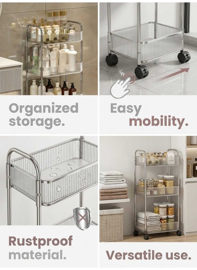 wowofa Bathroom Organizer, Clear Tier Rolling Trolley Rack with Handles, Multi-Functional Mobile Storage Cart on Wheels for Bathroom, Kitchen, Living Room, Laundry Room, Office - Image 3