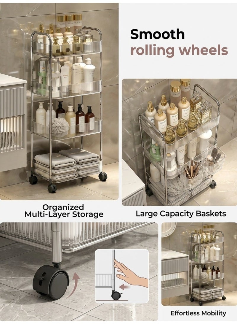 wowofa Bathroom Organizer, Clear Tier Rolling Trolley Rack with Handles, Multi-Functional Mobile Storage Cart on Wheels for Bathroom, Kitchen, Living Room, Laundry Room, Office - Image 5