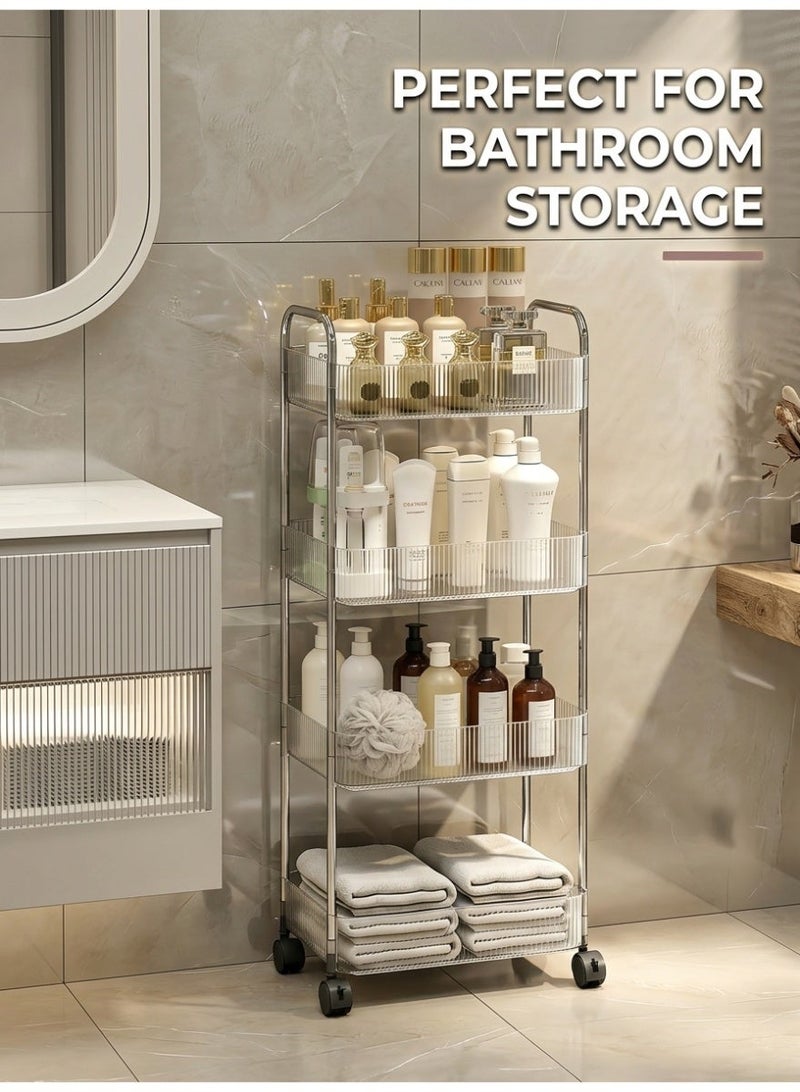 wowofa Bathroom Organizer, Clear Tier Rolling Trolley Rack with Handles, Multi-Functional Mobile Storage Cart on Wheels for Bathroom, Kitchen, Living Room, Laundry Room, Office - Image 2