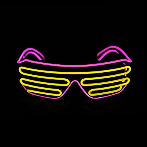 PINFOX Light Up Shutter Neon Rave Flashing Glasses El Wire LED Sunglasses Glow Costumes for Party 80s EDM RB03 Pink Yellow - Image 1
