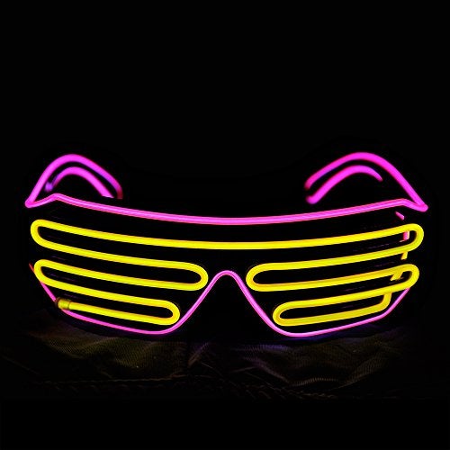 PINFOX Light Up Shutter Neon Rave Flashing Glasses El Wire LED Sunglasses Glow Costumes for Party 80s EDM RB03 Pink Yellow - Image 5