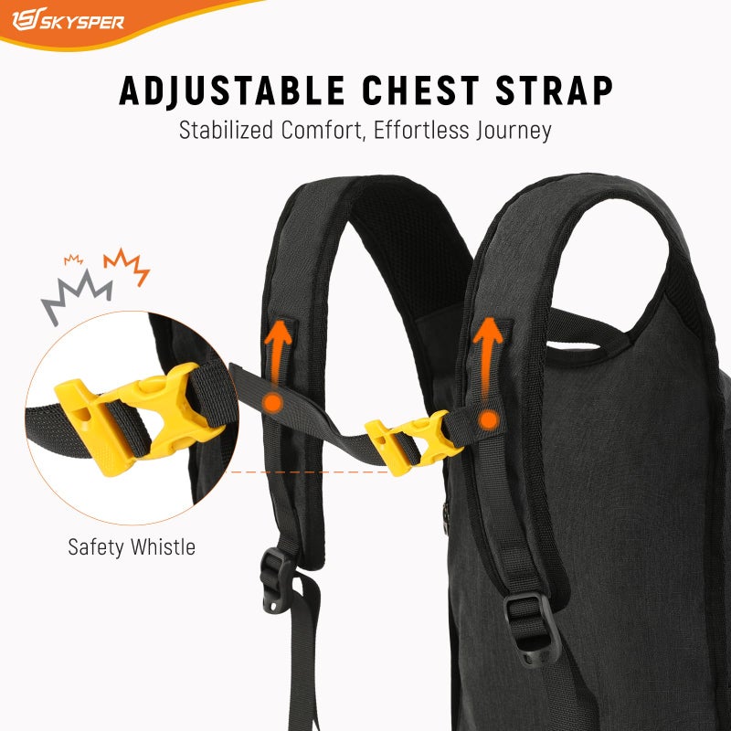SKYSPER 15L Foldable Hiking Backpack Lightweight Packable Travel Daypack with Chest Strap Small Outdoor Folding Back Pack Collapsible Bag for Women Men (Black) - Image 4