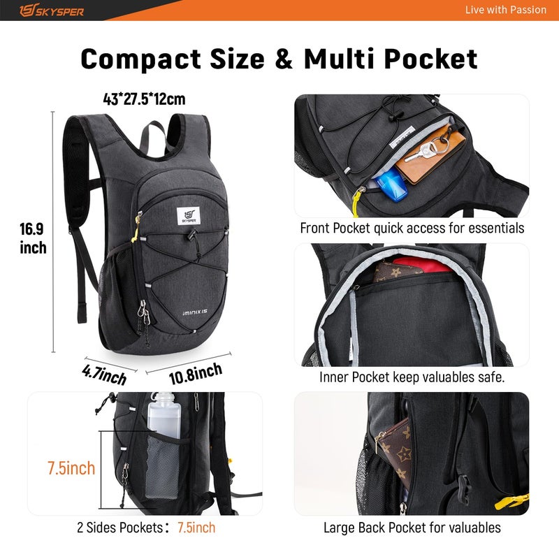 SKYSPER 15L Foldable Hiking Backpack Lightweight Packable Travel Daypack with Chest Strap Small Outdoor Folding Back Pack Collapsible Bag for Women Men (Black) - Image 3