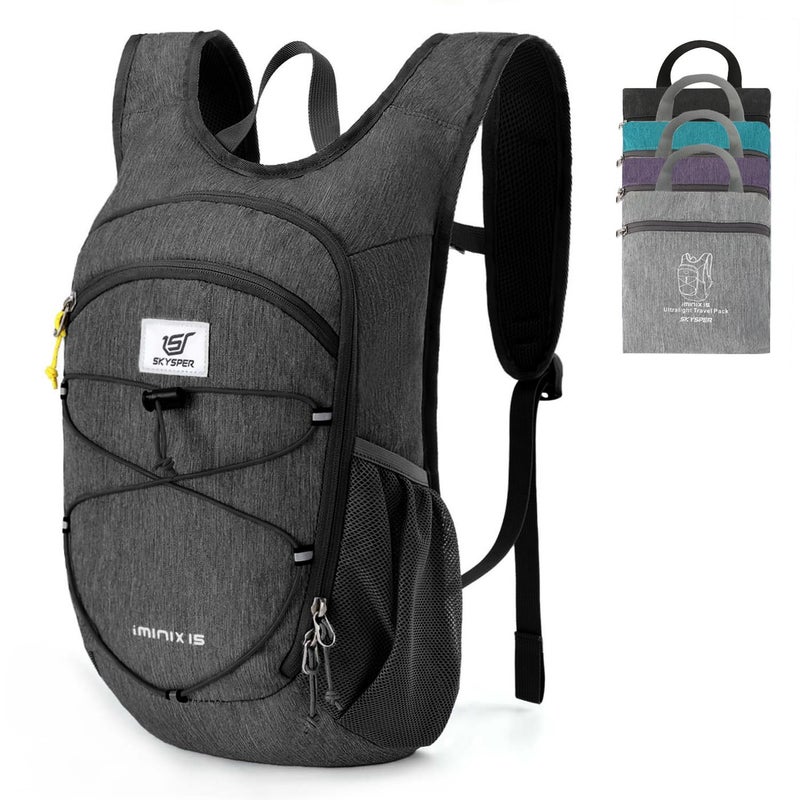 SKYSPER 15L Foldable Hiking Backpack Lightweight Packable Travel Daypack with Chest Strap Small Outdoor Folding Back Pack Collapsible Bag for Women Men (Black) - Image 1