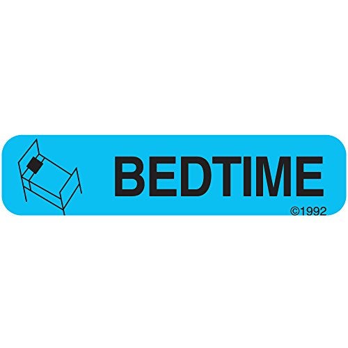 Pharmex 1-348 "Bedtime" Permanent Paper Label, 1 9/16" x 3/8", Blue, Pack of 1000 - Image 1