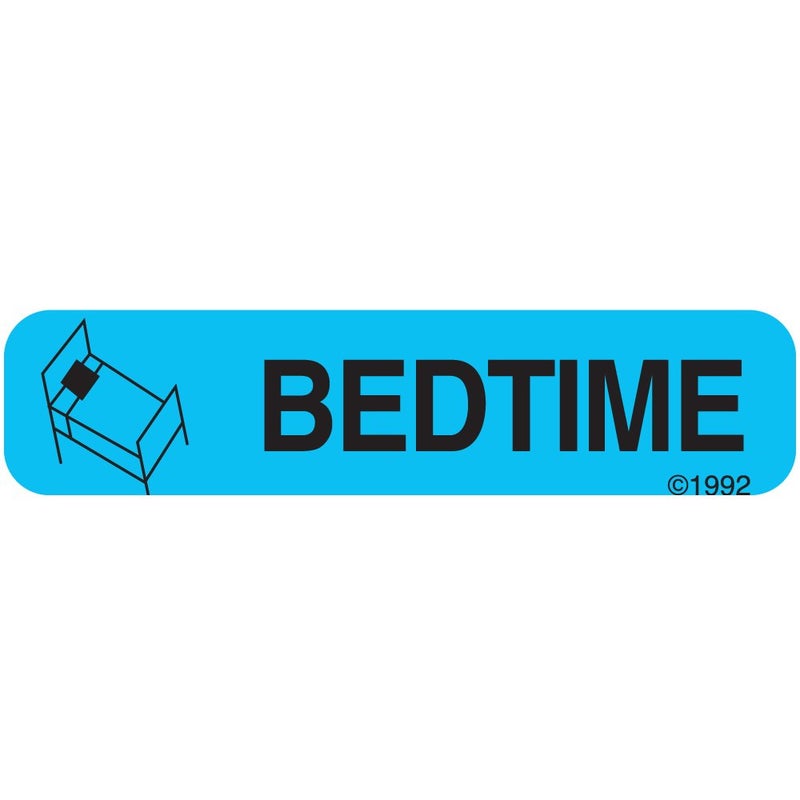 Pharmex 1-348 "Bedtime" Permanent Paper Label, 1 9/16" x 3/8", Blue, Pack of 1000 - Image 3