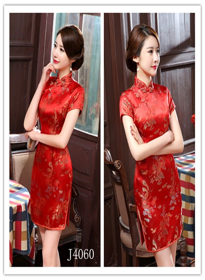 Loquat Dragon And Phoenix Short Sleeved Dress Red  - Image 2