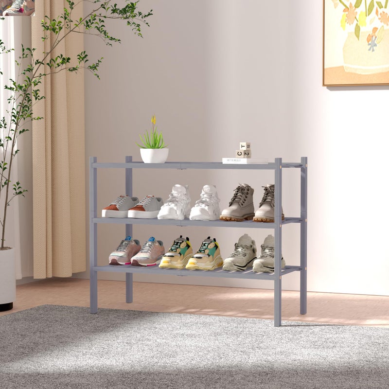 ROMGUAR CRAFT 3 Tier Bamboo Shoe Rack for Closet Free Standing Wood Shoe Shelf Storage Organizer for Entryway Small Space Stackable 27"x11"x20" (Grey) - Image 2
