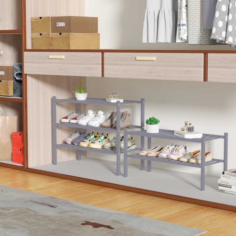 ROMGUAR CRAFT 3 Tier Bamboo Shoe Rack for Closet Free Standing Wood Shoe Shelf Storage Organizer for Entryway Small Space Stackable 27"x11"x20" (Grey) - Image 4