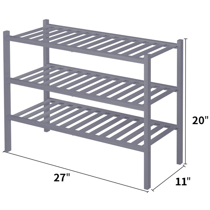 ROMGUAR CRAFT 3 Tier Bamboo Shoe Rack for Closet Free Standing Wood Shoe Shelf Storage Organizer for Entryway Small Space Stackable 27"x11"x20" (Grey) - Image 3