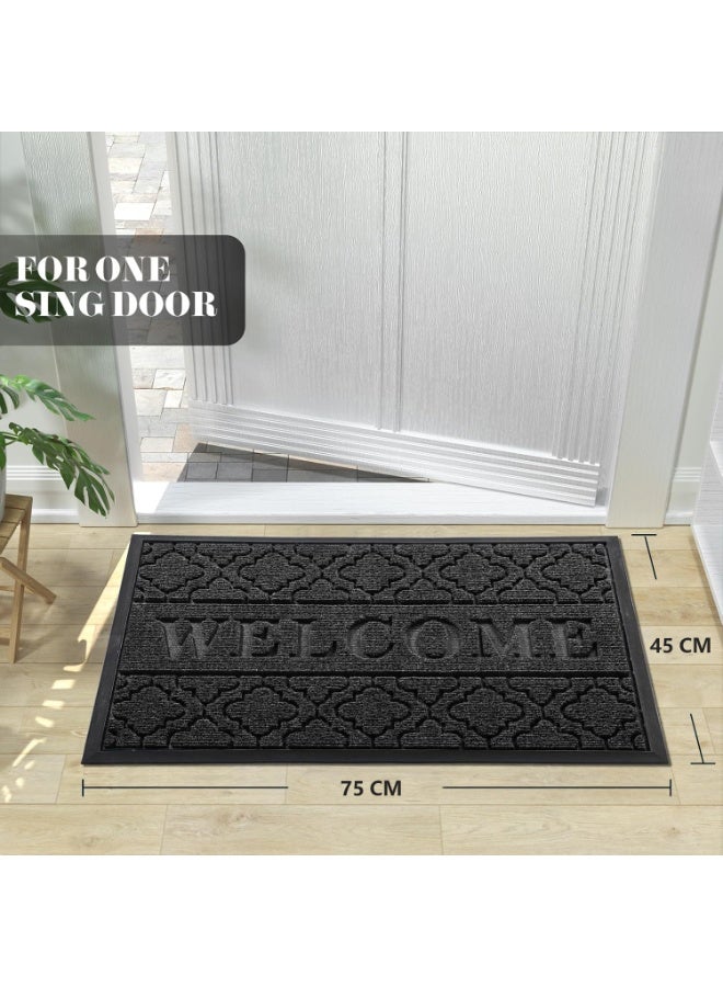BUANIERT Welcome Mat Outdoor Indoor, All-Season Waterproof Front Door Mat Outside Entrance, All-Weather Heavy Duty Non-Slip Doormat, Low Profile Porch Patio Entrance Mats, 45x75cm, Black - Image 2