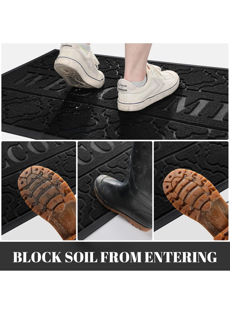 BUANIERT Welcome Mat Outdoor Indoor, All-Season Waterproof Front Door Mat Outside Entrance, All-Weather Heavy Duty Non-Slip Doormat, Low Profile Porch Patio Entrance Mats, 45x75cm, Black - Image 3