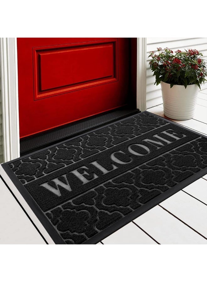 BUANIERT Welcome Mat Outdoor Indoor, All-Season Waterproof Front Door Mat Outside Entrance, All-Weather Heavy Duty Non-Slip Doormat, Low Profile Porch Patio Entrance Mats, 45x75cm, Black - Image 1