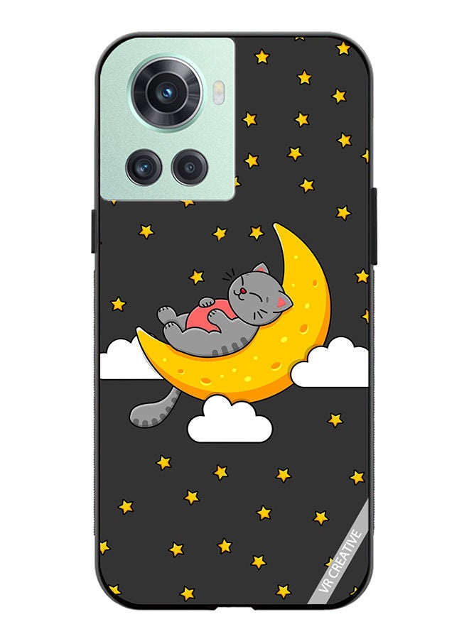 VR CREATIVE Protective Case Cover For OnePlus 10R The Gray Cat Sleeps On The Moon Sky Stars Design Multicolour - Image 1