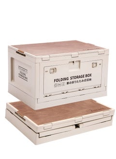 COOLBABY folding storage box with Wooden cover,for camping,car storage, home sorting. (khaki)