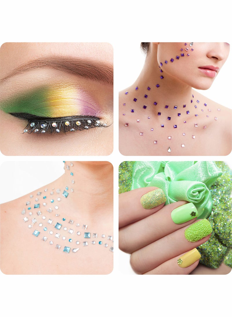Excefore Face Jewels for Women Face Gems Stick on Self Adhesive Rhinestone Stickers Makeup Eye Face Hair Body Makeup Diamonds Nail Art DIY Craft Scrapbooking Decoration,15 Colors 3 Shapes(Round Square Flower) - Image 3