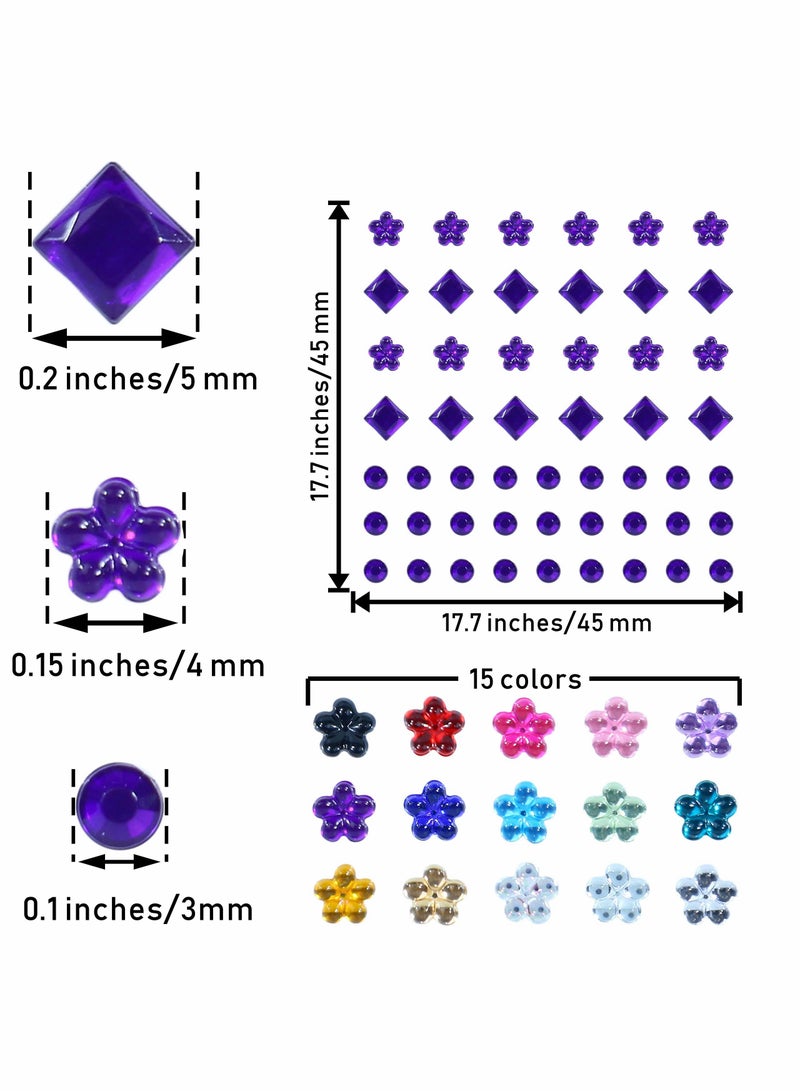 Excefore Face Jewels for Women Face Gems Stick on Self Adhesive Rhinestone Stickers Makeup Eye Face Hair Body Makeup Diamonds Nail Art DIY Craft Scrapbooking Decoration,15 Colors 3 Shapes(Round Square Flower) - Image 5