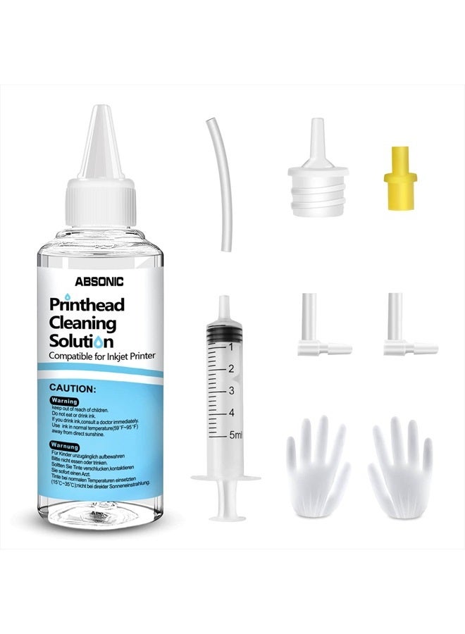 Absonic Printhead Cleaning Kit 100mL for Epson, Printer Cleaning Kit for HP, Inkjet Printer Head Cleaning Kit for Brother, Printer Cleaner Kit Nozzle Cleaner for Canon, Printer Print Head Cleaning Kit for DTF  - Image 1