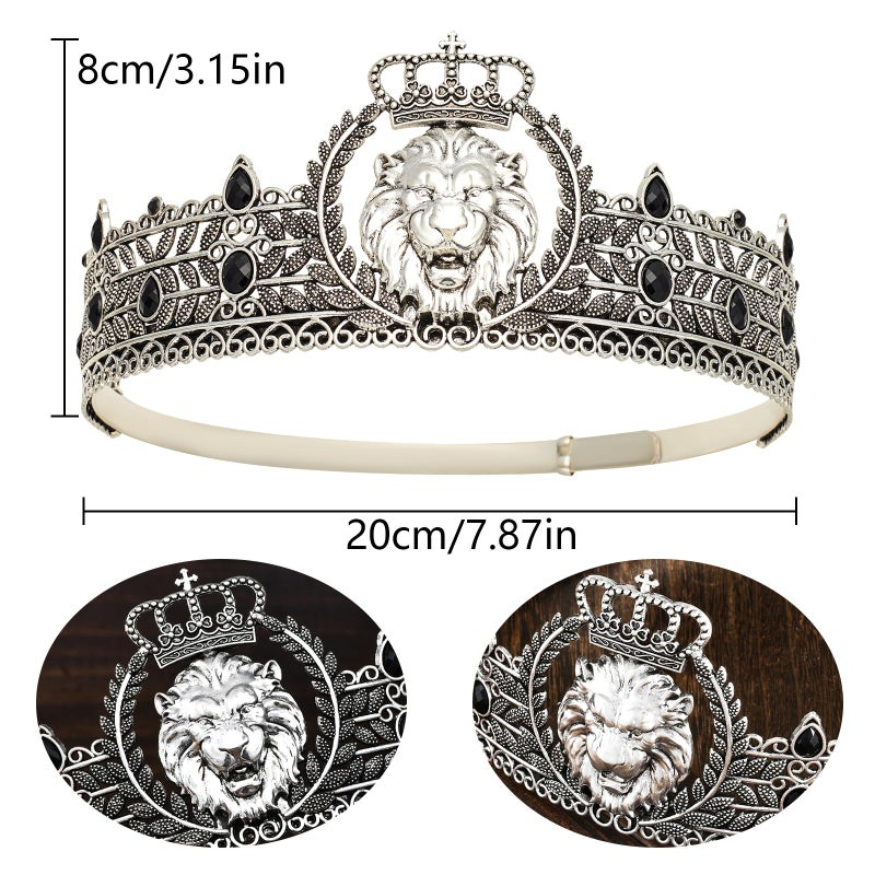 JITINX King Crown and Birthday Sash, King Crown for Men,Gold Men's Tiara Prince Diadem,Royal Medieval Cosplay Birthday Prom Halloween Hair Accessories (Antique Silver Black Crown) - Image 2