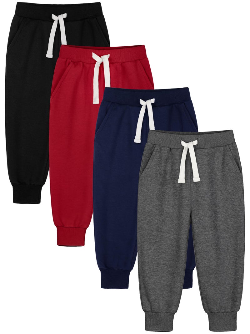 HXP 4 Pack Toddler Boys Sweatpants Pure Cotton Toddler Sweatpants Boys Kids Joggers Pants with Pocket Drawstring - Image 1