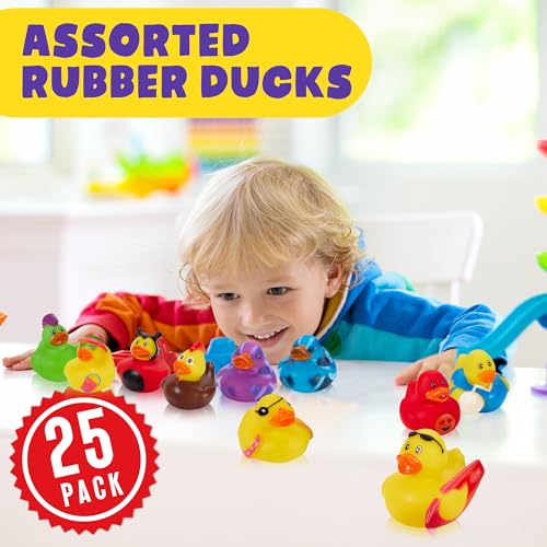 Playbees Assortment Rubber Duck Toy Duckies for Kids 25 Pack Sensory Play Stress Relief Stocking Stuffers Bath Birthday Gifts Baby Showers Classroom Incentives Summer Beach and Pool Activity - Image 5