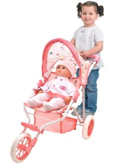 dolls world Dolls World Deluxe 3-Wheel Folding Stroller with Canopy & Basket | Fits Dolls Up to 22" | Pretend Play Pushchair for Kids Age 3+ | Peterkin  - Image 1