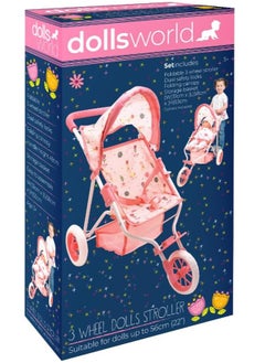 dolls world Dolls World Deluxe 3-Wheel Folding Stroller with Canopy & Basket | Fits Dolls Up to 22" | Pretend Play Pushchair for Kids Age 3+ | Peterkin  - Image 2