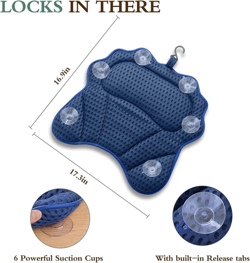 RUVINCE Bath Pillow RUVINCE Ergonomic Luxury Bathtub Pillow with Head,Neck, Shoulder and Back Support, 4D Bath Pillows for tub with 6 Powerful Suction Cups, Fits All Bathtub, Spa Tub, Hot Jacuzzi (Dark Blue) - Image 2