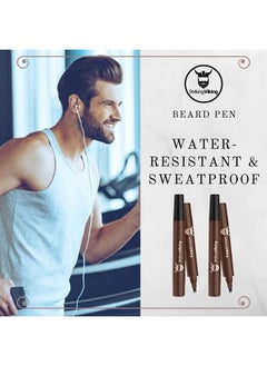 Striking Viking 4-Tip Beard Pencil Filler for Men (2 pack), Updated Beard Filling Pen Kit with Brush, Long Lasting Waterproof Beard Pen - Fill, Shape, & Define Your Beard and Mustache - Striking Viking, Dark Brown (2 