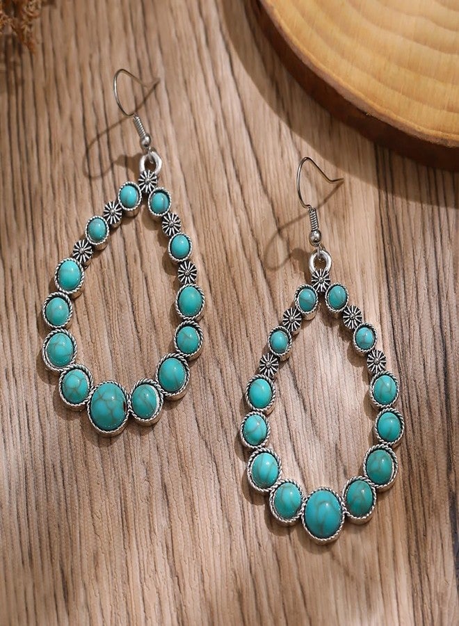 Boolavard Turquoise Bohemian Dangle Earrings for Women, Turquoise Dainty Teardrop Drop Earrings Boho Hoop Healing Stone Earrings Jewelry Gifts - Image 5
