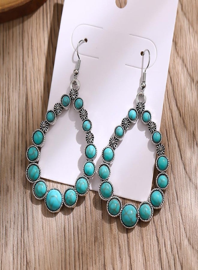Boolavard Turquoise Bohemian Dangle Earrings for Women, Turquoise Dainty Teardrop Drop Earrings Boho Hoop Healing Stone Earrings Jewelry Gifts - Image 4