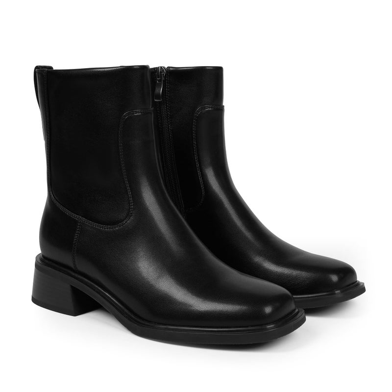 QIY Ankle Boots for Women Low Heel Black Booties Flat Chunky Heel Boots Square Toe Faux Leather Short Heeled Ladies Dress Fall Boot for Women 2025 Size 6 - Image 4