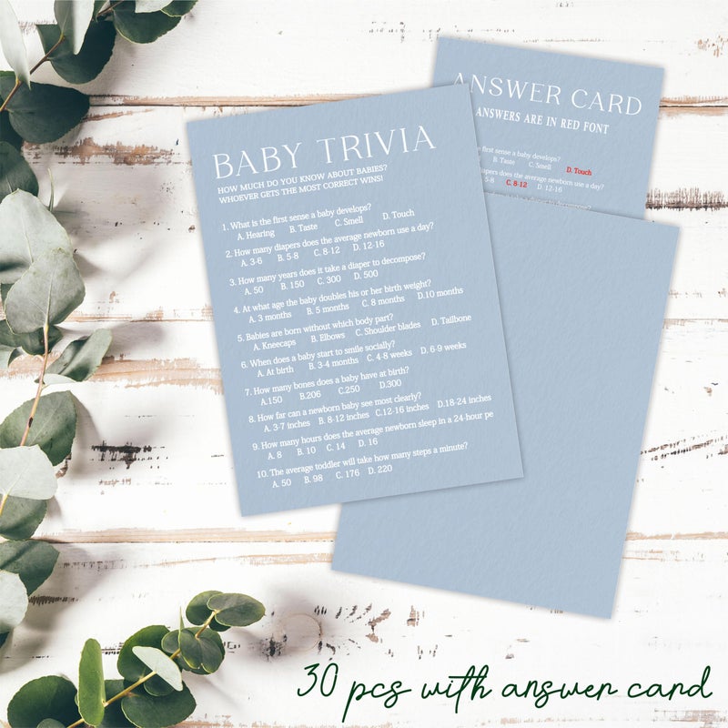 Tabyon Minimalism Baby Shower Game Kits - Trivia Game - Mist Blue - 30 Fill In Cards & 1 Answer Card  Gender Reveal  Announcement  Party Favor & Decor - B06 - Image 3
