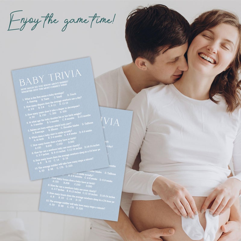 Tabyon Minimalism Baby Shower Game Kits - Trivia Game - Mist Blue - 30 Fill In Cards & 1 Answer Card  Gender Reveal  Announcement  Party Favor & Decor - B06 - Image 4