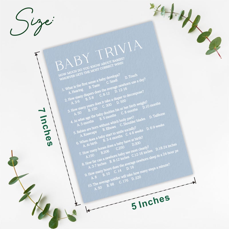 Tabyon Minimalism Baby Shower Game Kits - Trivia Game - Mist Blue - 30 Fill In Cards & 1 Answer Card  Gender Reveal  Announcement  Party Favor & Decor - B06 - Image 2