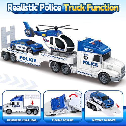 spring flower SpringFlower 3 4 5 Boy Toddlers Toys Extra Large Police Truck Toys with Racing Car and Helicopter 3 in 1 Police Car Toy Birthday Gifts for 3 4 5 6 Year Old Boys Toddlers Girls - Image 5