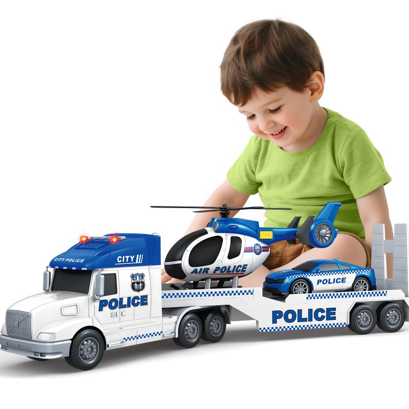 spring flower SpringFlower 3 4 5 Boy Toddlers Toys Extra Large Police Truck Toys with Racing Car and Helicopter 3 in 1 Police Car Toy Birthday Gifts for 3 4 5 6 Year Old Boys Toddlers Girls - Image 3