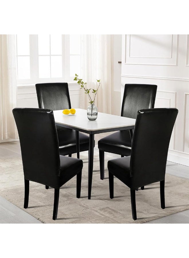 جيه زد اس مجموعة من 2 غطاء كرسي طعام JZS، أغطية كرسي من جلد البولي يوريثان المقاوم للماء، أغطية كرسي مطاطية مقاومة للزيت وقابلة للإزالة والغسل وواقية كرسي المطبخ لغرفة الطعام، قطعتين، لون أسود - Image 5