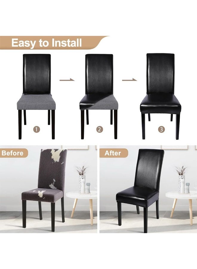 جيه زد اس مجموعة من 2 غطاء كرسي طعام JZS، أغطية كرسي من جلد البولي يوريثان المقاوم للماء، أغطية كرسي مطاطية مقاومة للزيت وقابلة للإزالة والغسل وواقية كرسي المطبخ لغرفة الطعام، قطعتين، لون أسود - Image 3